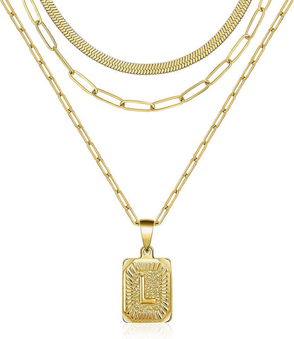 Layered Necklaces for Women Dainty Paperclip Snake Choker Chain Necklaces Letter Initial Pendant Chains Gold Layered Necklace for Women L