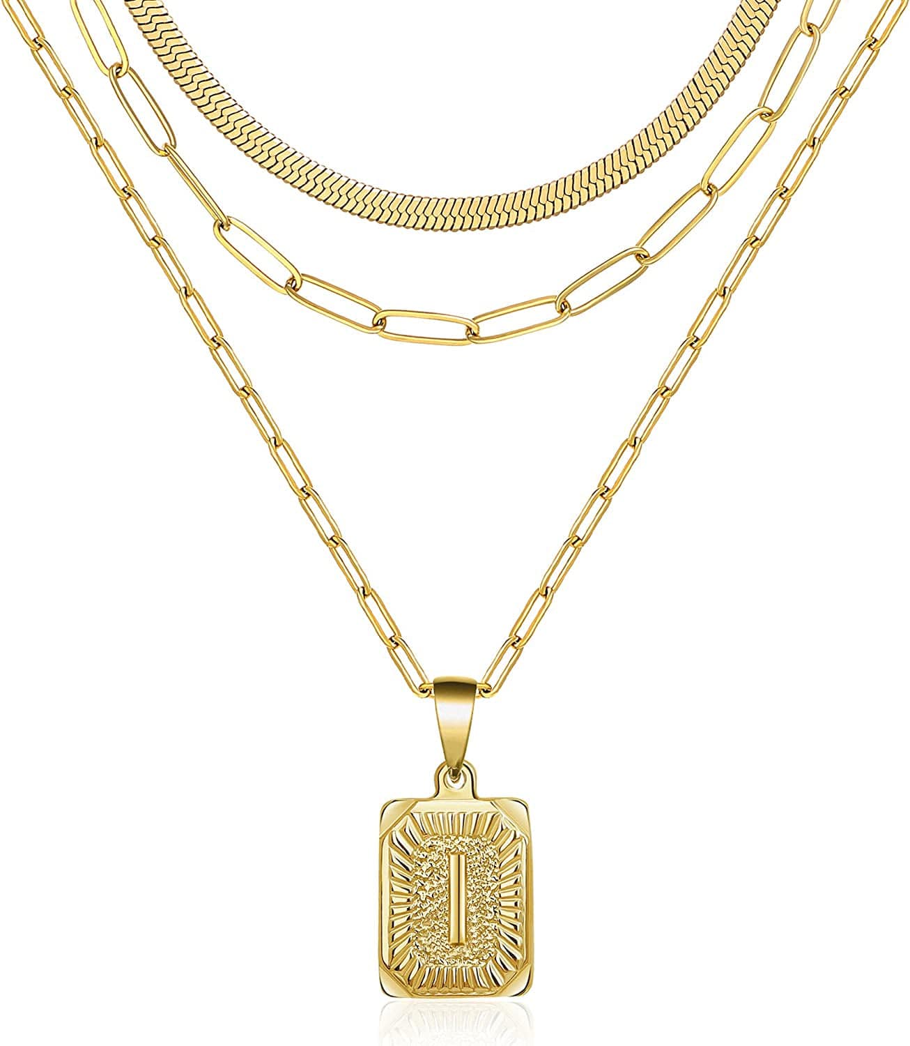 Layered Necklaces for Women Dainty Paperclip Snake Choker Chain Necklaces Letter Initial Pendant Chains Gold Layered Necklace for Women I