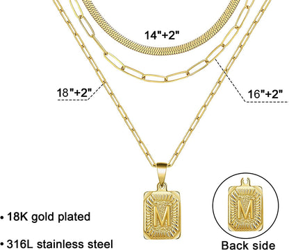 Layered Necklaces for Women Dainty Paperclip Snake Choker Chain Necklaces Letter Initial Pendant Chains Gold Layered Necklace for Women
