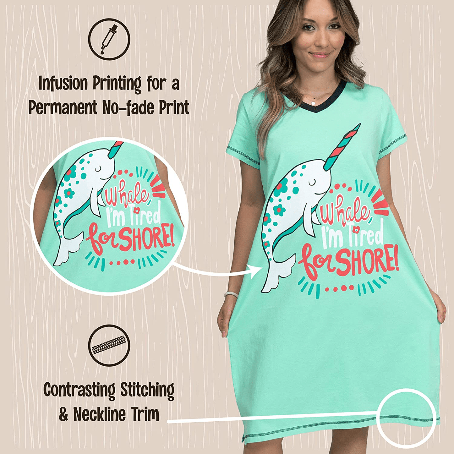 Lazy One V-Neck Nightshirts for Women, Animal Designs Apparel & Accessories > Clothing > Sleepwear & Loungewear > Nightgowns Kylie Max   