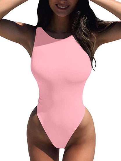 LCNBA Women'S Sexy High Neck Sleeveless Bodysuit Basic Top Bodysuit Jumpsuit Pink / Small