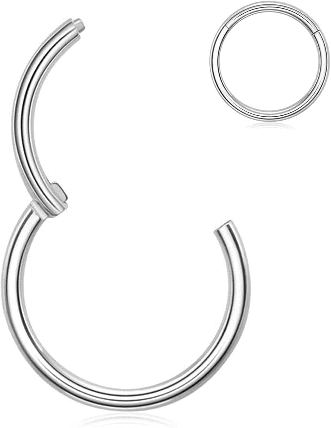 Ldurian Surgical Steel Nose Ring Hypoallergenic Nose Piercing Jewelry 20G 18G 16G 14G Diameter 5Mm to 16Mm Hinged Nose Rings Hoops for Women Gold Silver Rose Gold Black Color Apparel & Accessories > Jewelry > Rings KYLIE MAX Silver Ring Thickness: 0.8mm (20 Gauge) Inner Diameter: 6mm