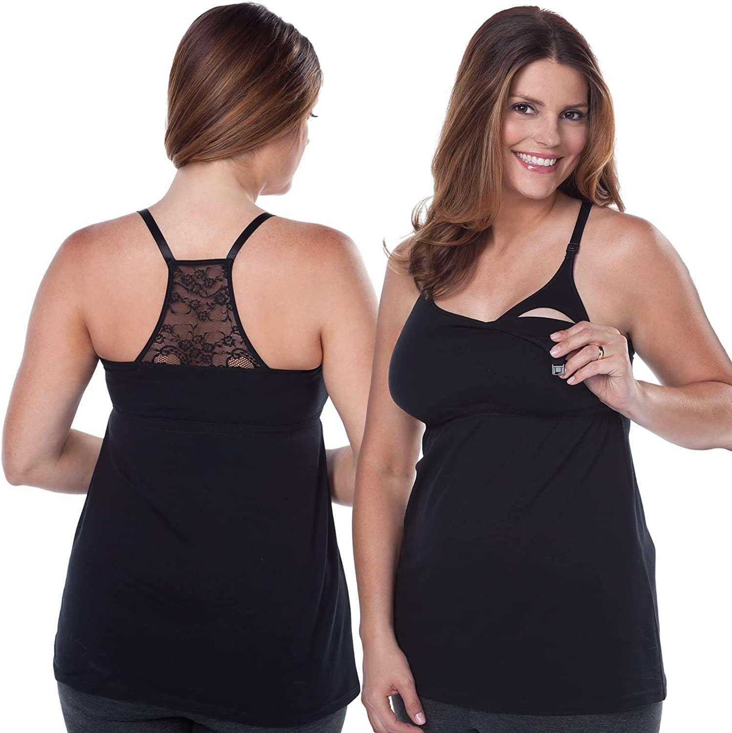 Leading Lady Lace Nursing Tank Tops for Breastfeeding - Lace Maternity Tanks with Built in Nursing Bra for Women Black 2pk / Medium