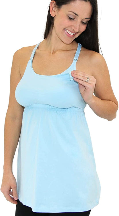 Leading Lady Lace Nursing Tank Tops for Breastfeeding - Lace Maternity Tanks with Built in Nursing Bra for Women Sky Blue / Small