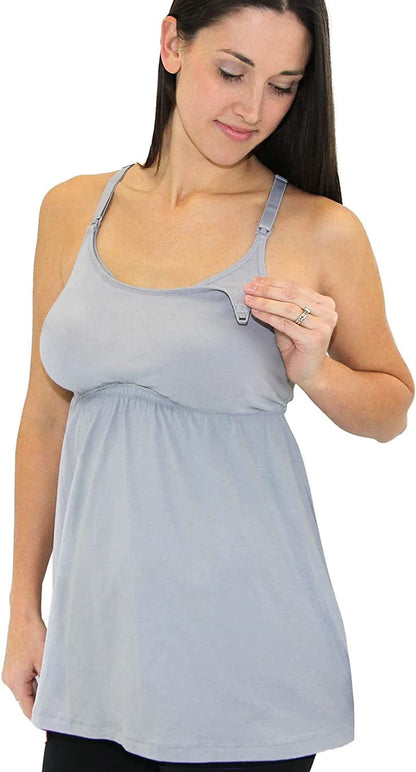 Leading Lady Lace Nursing Tank Tops for Breastfeeding - Lace Maternity Tanks with Built in Nursing Bra for Women Dove Gray / Medium