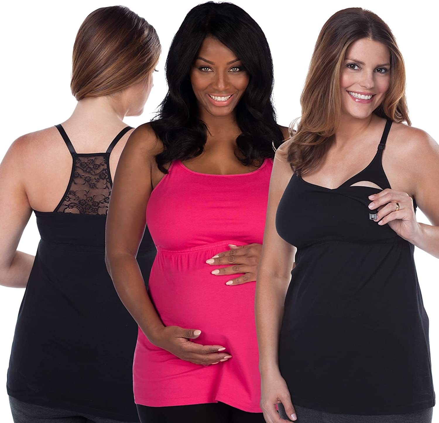 Leading Lady Lace Nursing Tank Tops for Breastfeeding - Lace Maternity Tanks with Built in Nursing Bra for Women Azalea & 2 Black 3pk / Medium