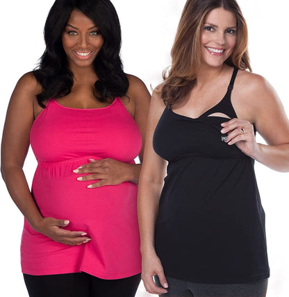 Leading Lady Lace Nursing Tank Tops for Breastfeeding - Lace Maternity Tanks with Built in Nursing Bra for Women Black & Azalea 2pk / Small