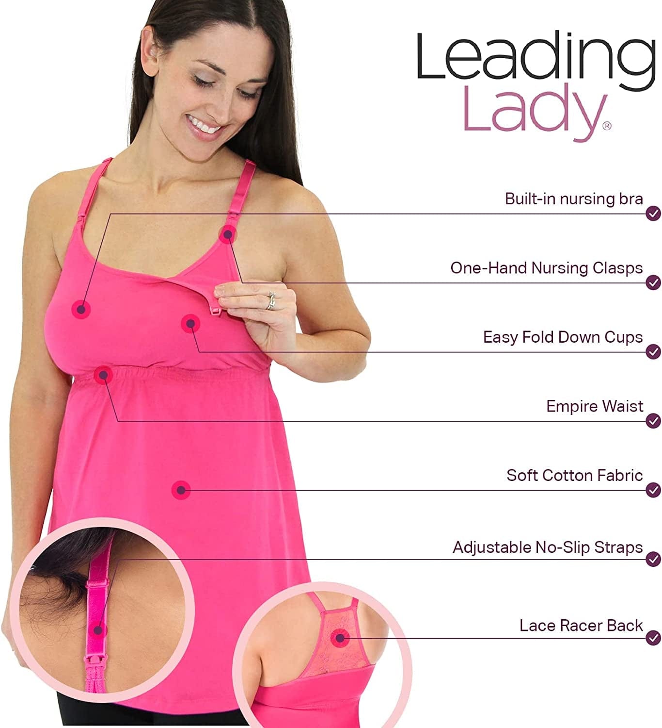 Leading Lady Lace Nursing Tank Tops for Breastfeeding - Lace Maternity Tanks with Built in Nursing Bra for Women