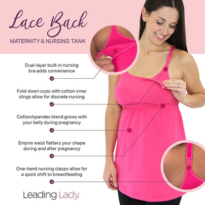 Leading Lady Lace Nursing Tank Tops for Breastfeeding - Lace Maternity Tanks with Built in Nursing Bra for Women