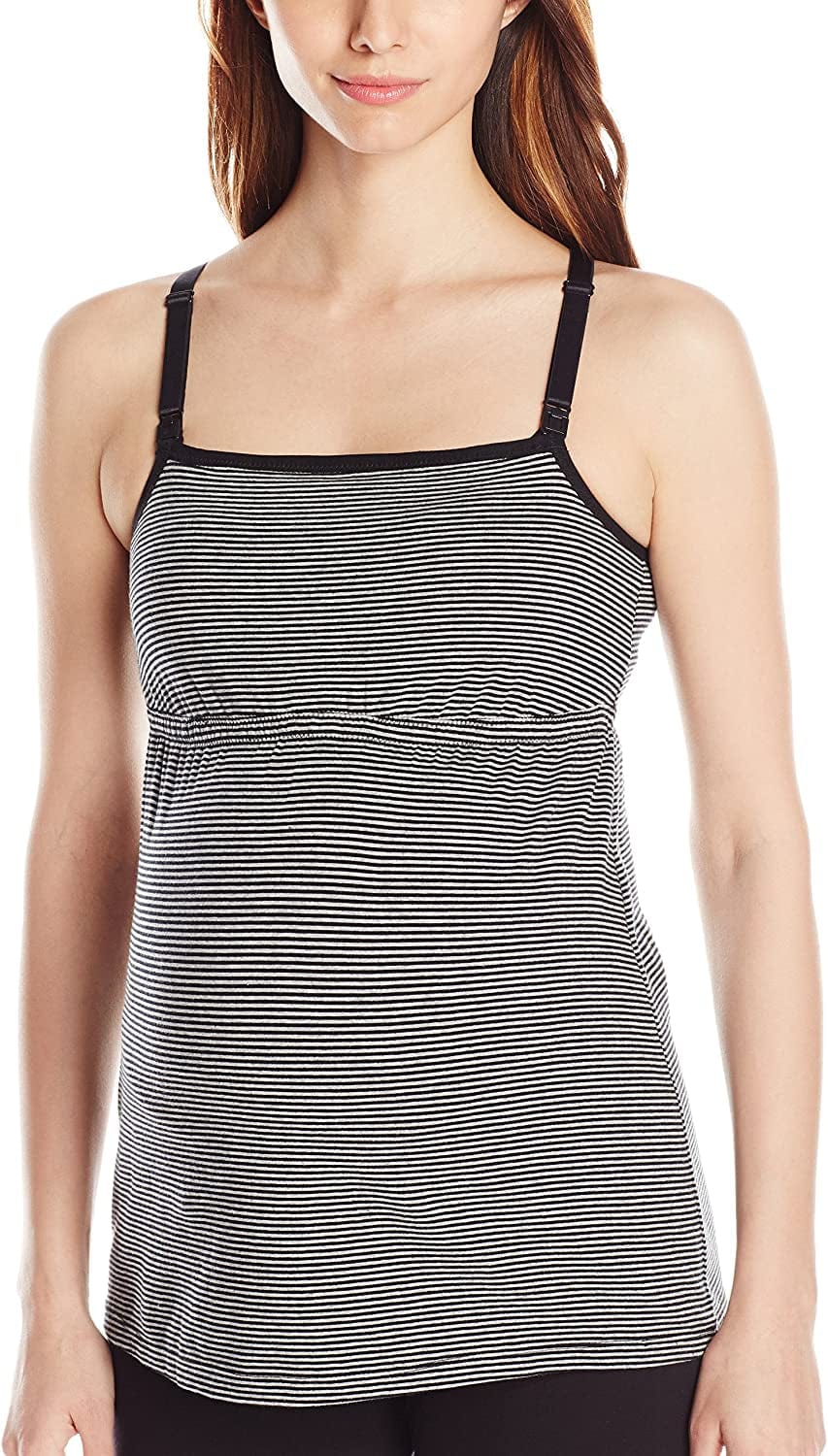 Leading Lady Women'S Nursing Tank Stylish Cami with Inner Shelf Bra Black Stripes / 2X