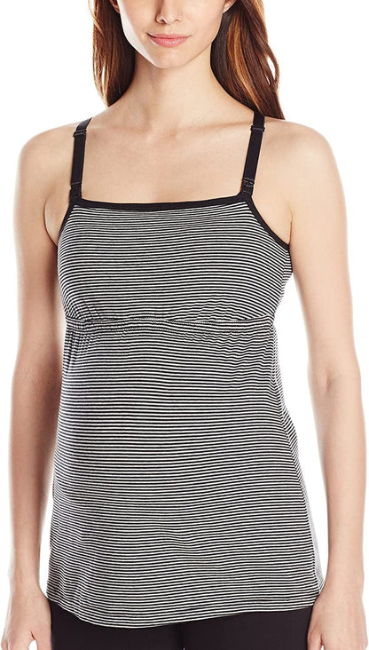 Leading Lady Women'S Nursing Tank Stylish Cami with Inner Shelf Bra Black Stripes / 2X