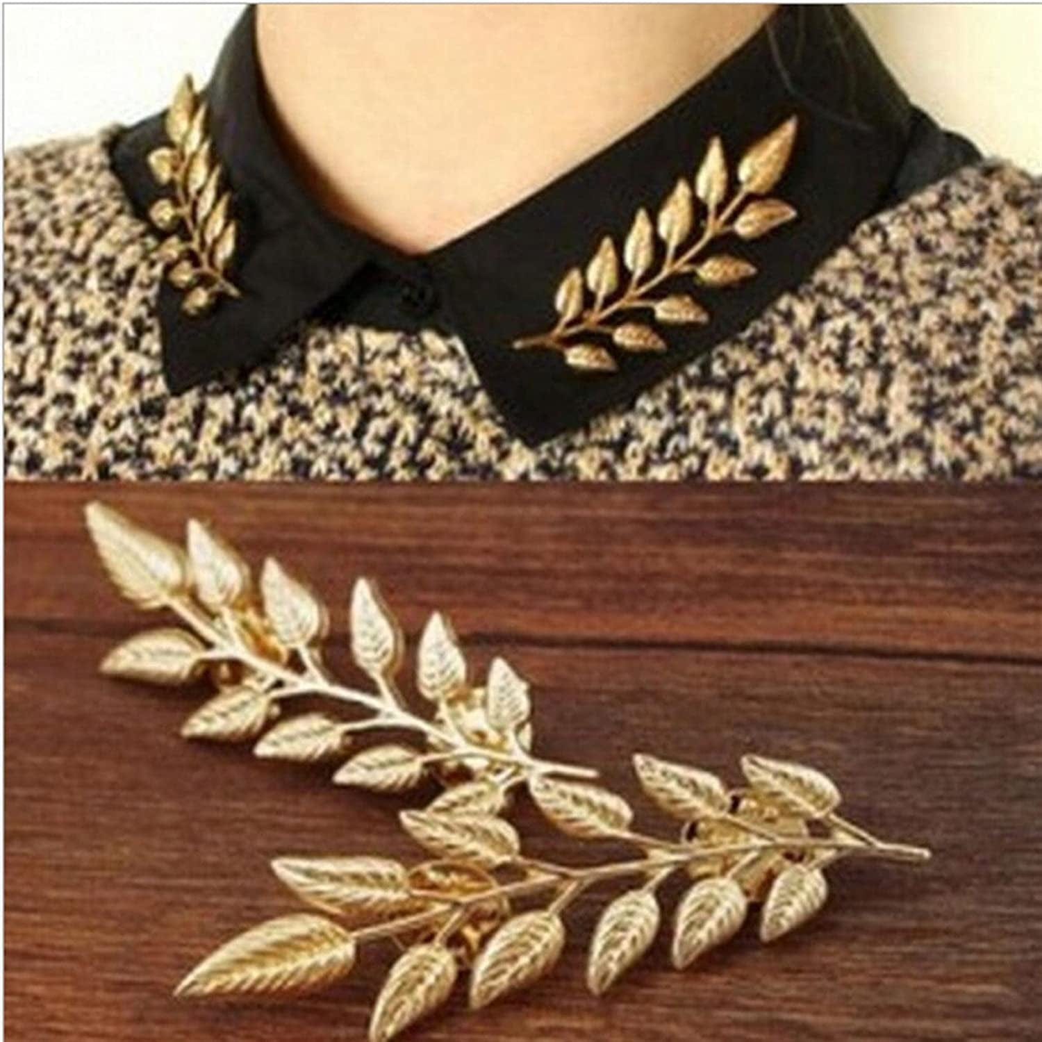 Leaf Lapel Pin Feather Brooch Pin for Women Men Hat Bag Suit Tie Dress Accessories,[00366-25-1] Gold Gold 6.6X2Cm