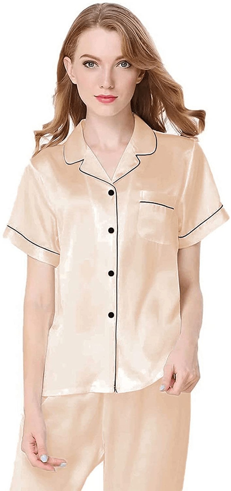 Lecgee Womens Silk Satin Pajamas Short Sleeve Loungewear Two-Piece Sleepwear Button-Down Pj Set Apparel & Accessories > Clothing > Sleepwear & Loungewear > Pajamas Kylie Max   