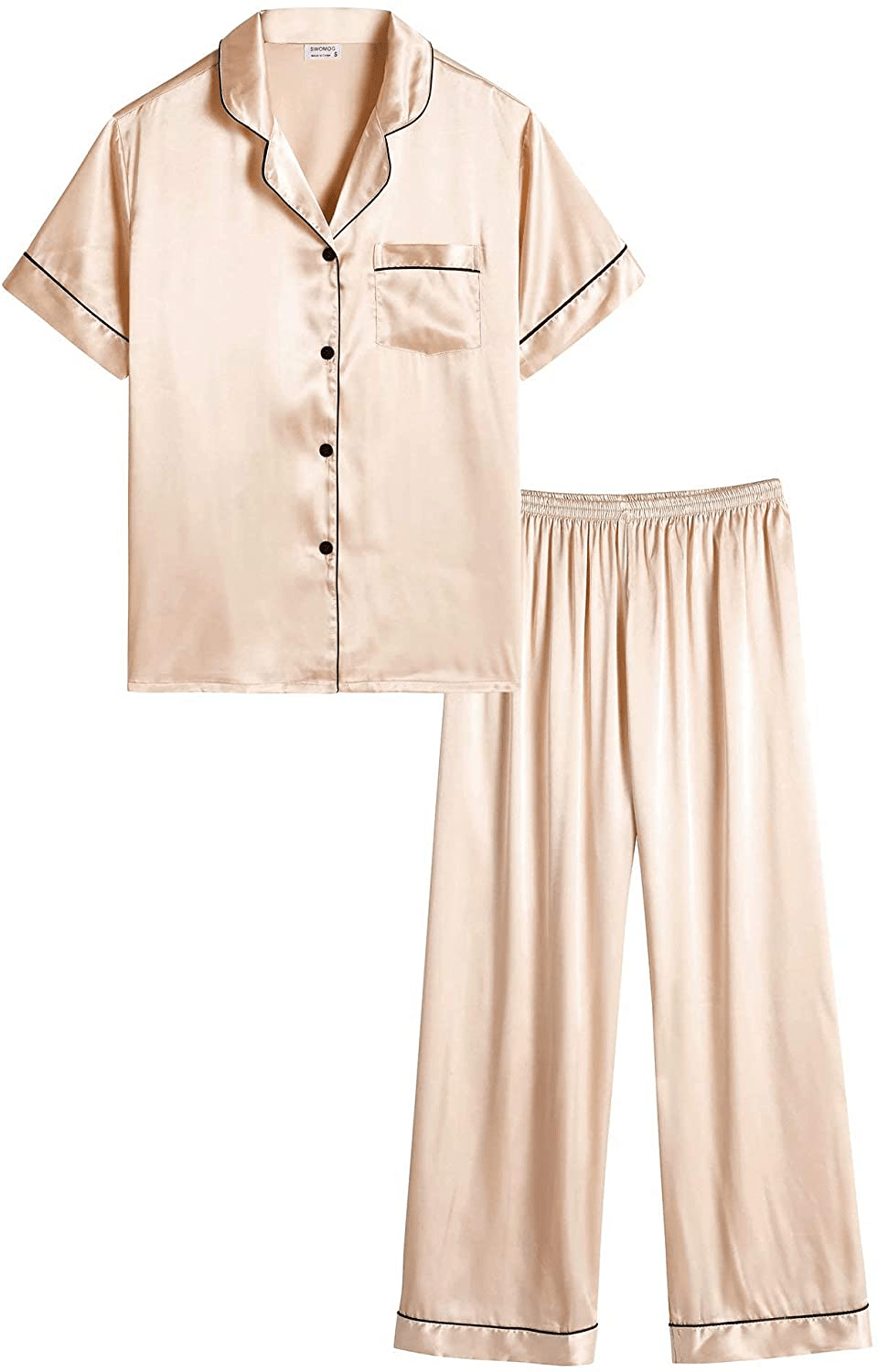 Lecgee Womens Silk Satin Pajamas Short Sleeve Loungewear Two-Piece Sleepwear Button-Down Pj Set Apparel & Accessories > Clothing > Sleepwear & Loungewear > Pajamas Kylie Max   
