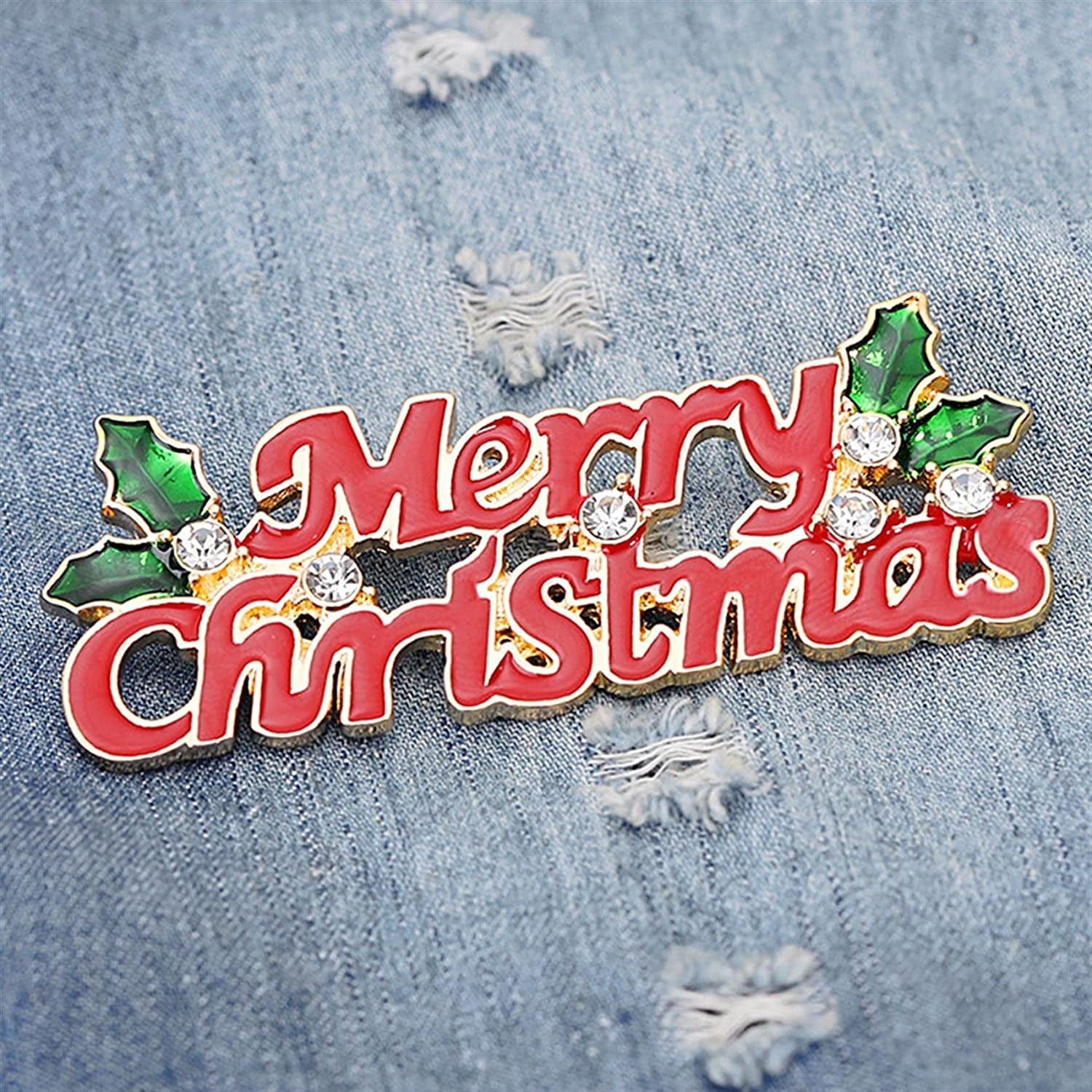 Leezaka Christmas Themed Brooch Pins with Rhinestone Decorations for Lapel Backpack Coat,Merry Christmas,2.480.98 Inch 2.48*0.98 Inch Merry Christmas / 2.48*0.98 inch