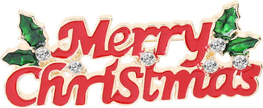 Leezaka Christmas Themed Brooch Pins with Rhinestone Decorations for Lapel Backpack Coat,Merry Christmas,2.480.98 Inch 2.48*0.98 Inch Merry Christmas / 2.48*0.98 inch