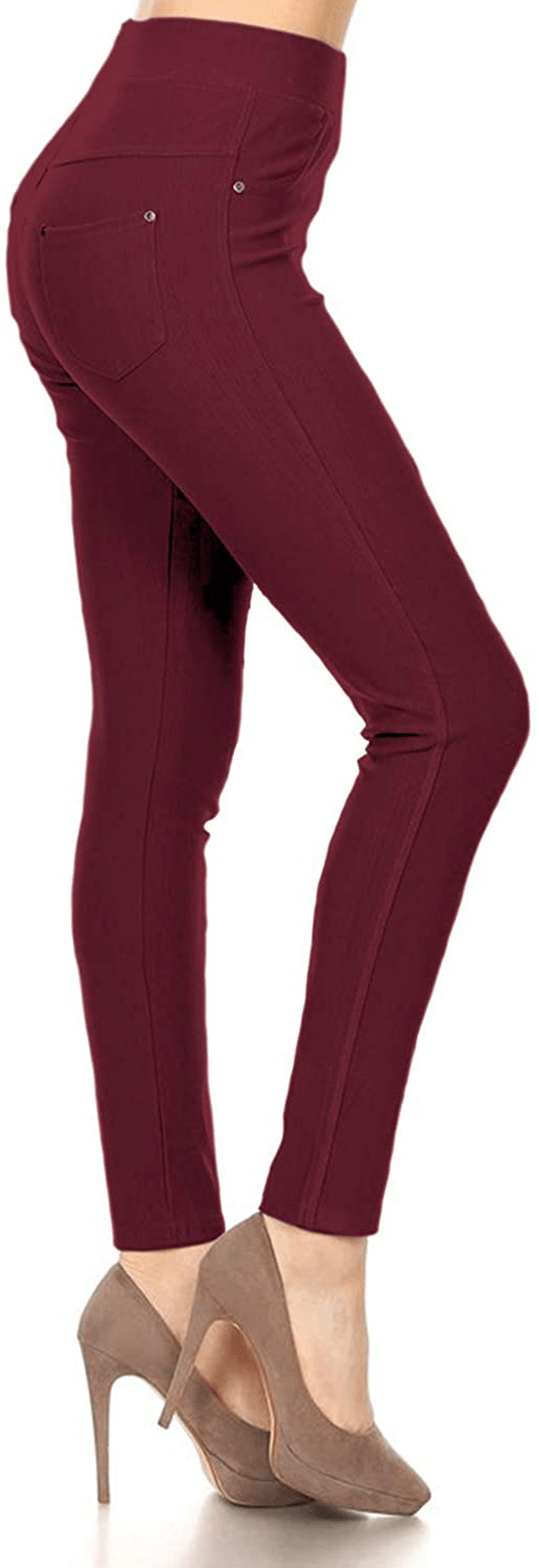 Leggings Depot Premium Quality Women's Cotton Blend Stretch Pull-on Jeggings with Pockets Apparel & Accessories > Clothing > Activewear LEGGINGS DEPOT Burgundy 2X-3X 