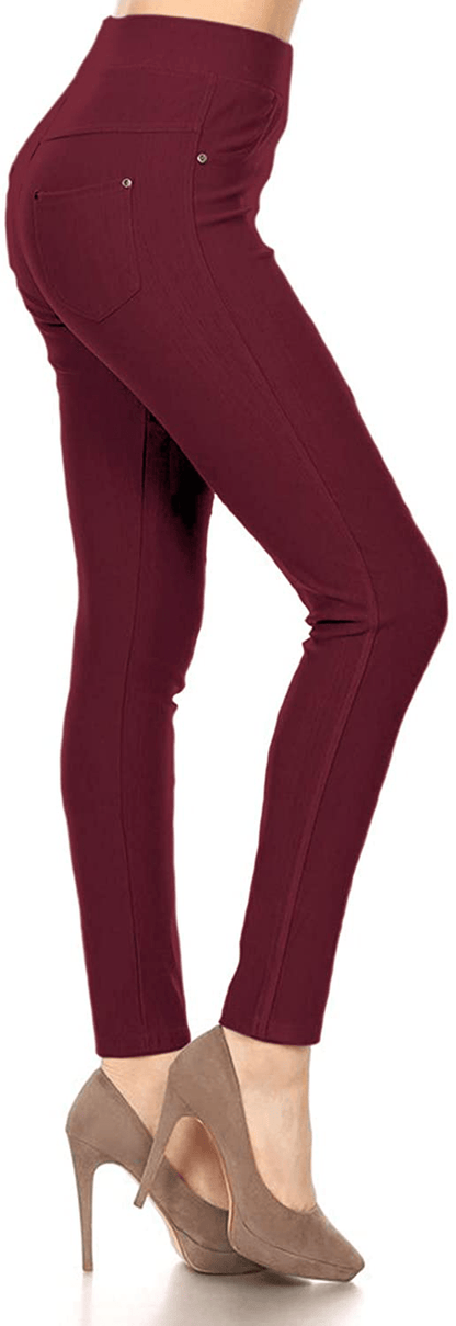 Leggings Depot Premium Quality Women's Cotton Blend Stretch Pull-on Jeggings with Pockets Apparel & Accessories > Clothing > Activewear LEGGINGS DEPOT Burgundy 2X-3X 