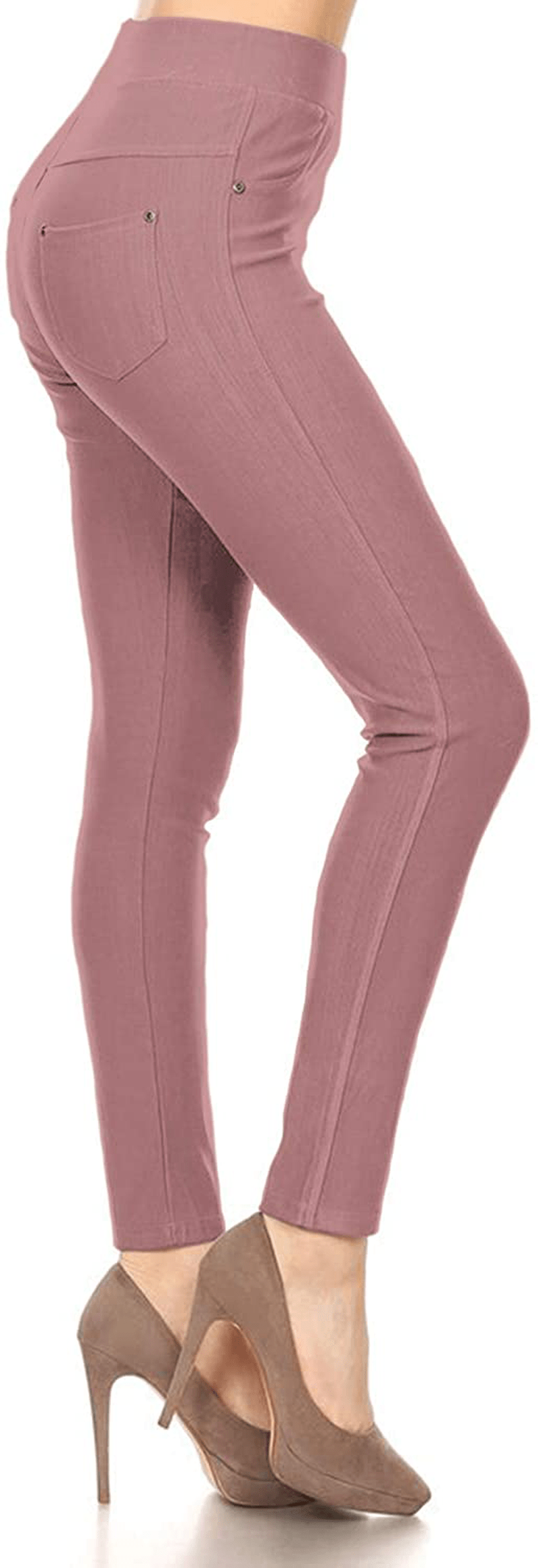 Leggings Depot Premium Quality Women's Cotton Blend Stretch Pull-on Jeggings with Pockets Apparel & Accessories > Clothing > Activewear LEGGINGS DEPOT Mauve 1X-2X 