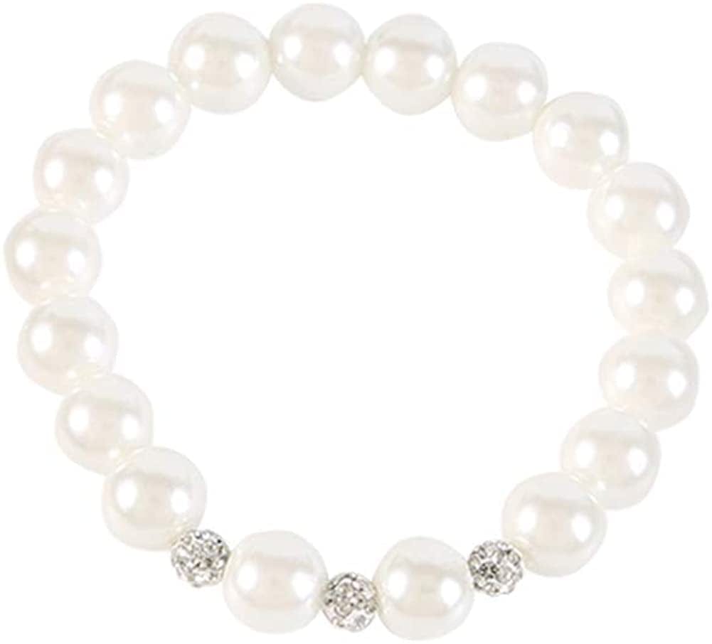 LEILE White 8Mm Glass Pearls Necklace Bracelet Earring Jewelry 3 Set Wholesale for Women Little Girls 18inch