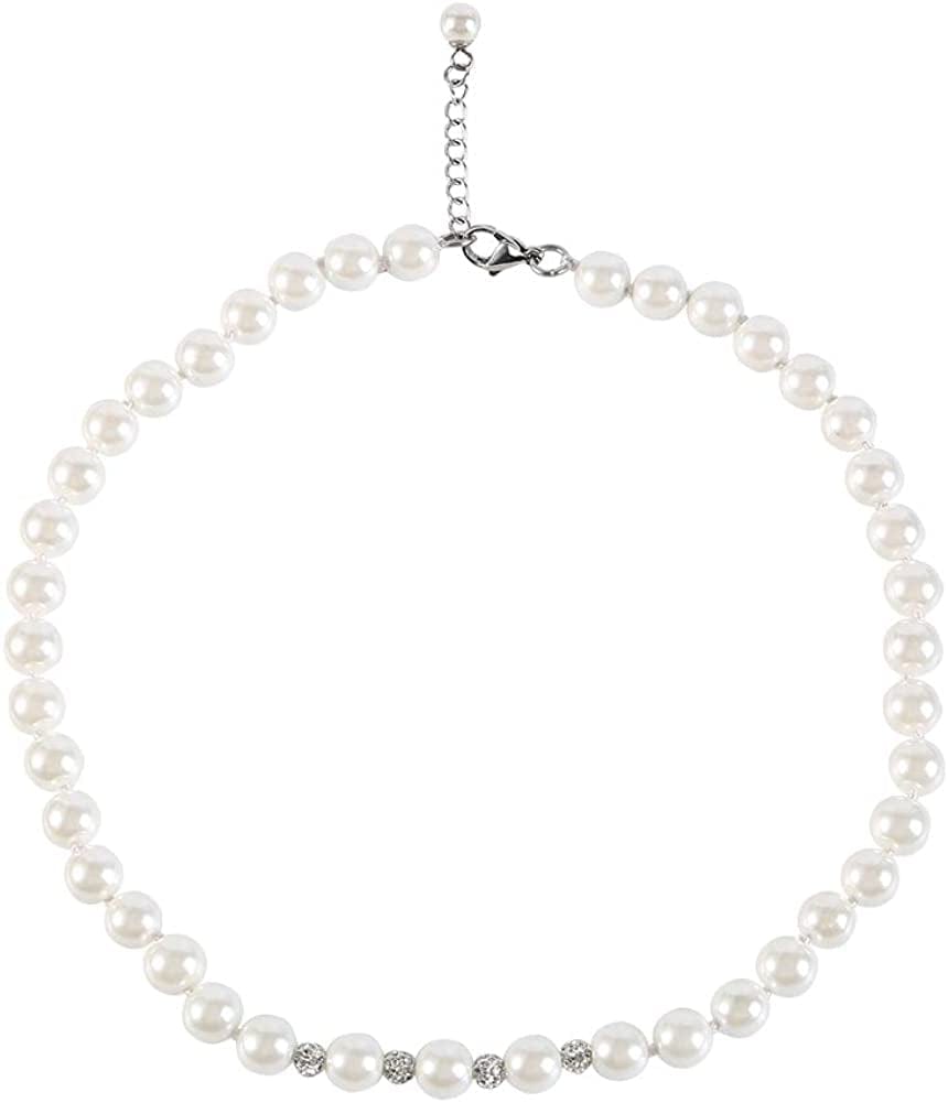 LEILE White 8Mm Glass Pearls Necklace Bracelet Earring Jewelry 3 Set Wholesale for Women Little Girls 18inch