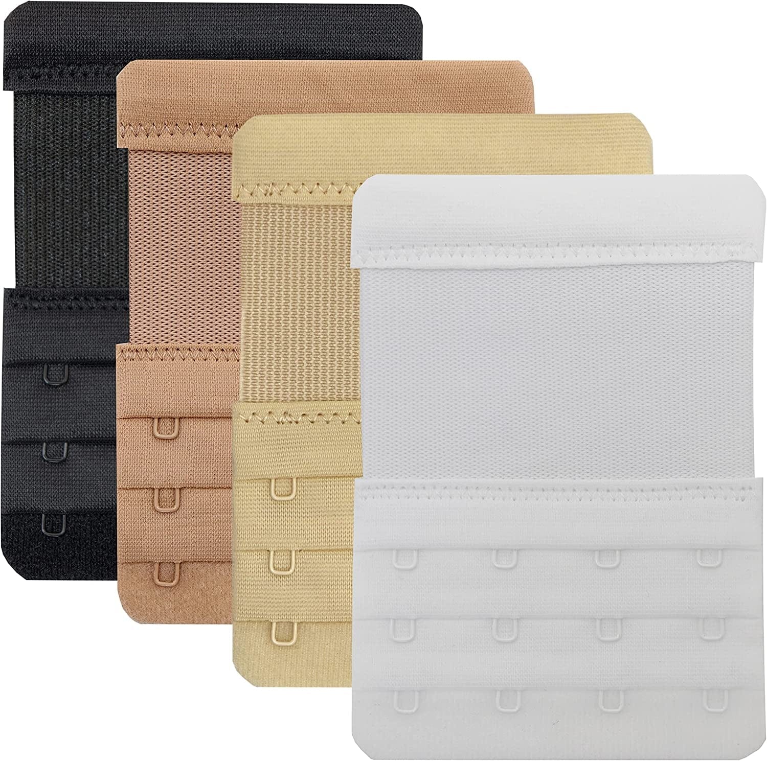 Leonhien Women'S Bra Extender 2 Hook / 3 Hook / 4 Hook,Stretchy Soft and Comfortable Bra Strap Extension 4 Hook Bra Extender Black,skin Color,beige,white
