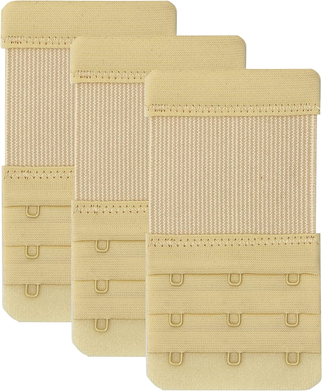 Leonhien Women'S Bra Extender 2 Hook / 3 Hook / 4 Hook,Stretchy Soft and Comfortable Bra Strap Extension Stretchy 3 Hook Bra Extender Beige 3pcs