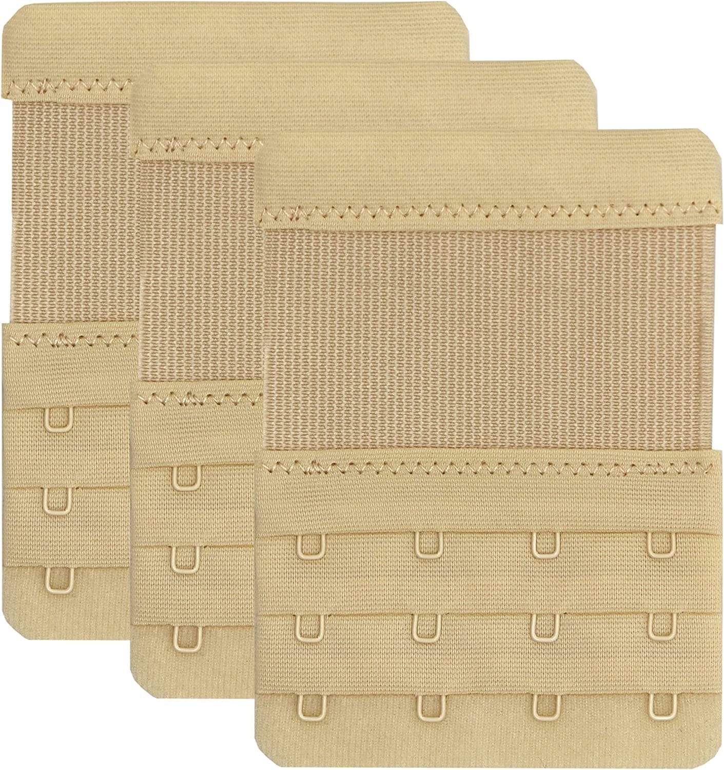 Leonhien Women'S Bra Extender 2 Hook / 3 Hook / 4 Hook,Stretchy Soft and Comfortable Bra Strap Extension Stretchy 4 Hook Bra Extender Beige 3pcs