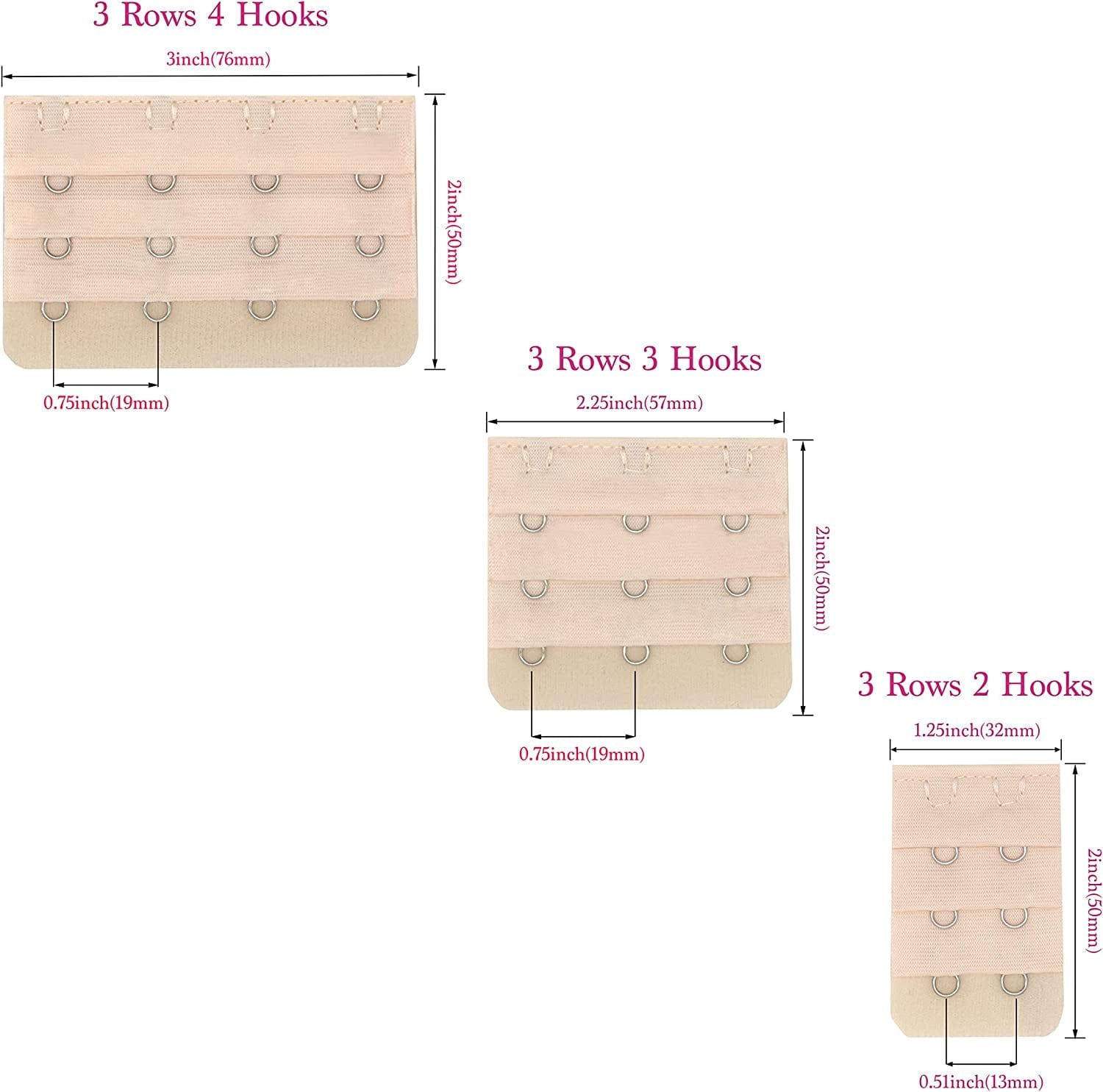 Leonhien Women'S Bra Extenders 2 Hook/3 Hook/4 Hook, Soft and Comfortable Bra Strap Extension 9Pcs-Pack