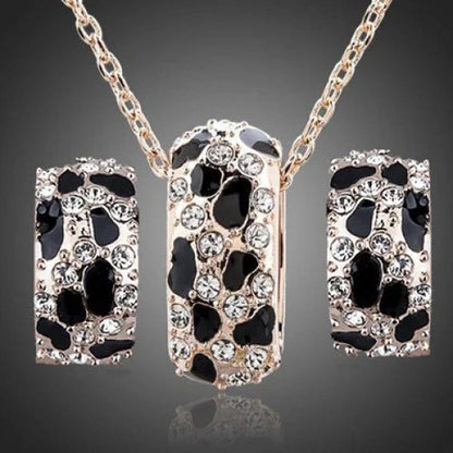 Leopard Animal Print Jewelry Set for Women (Panther) - Earrings, Necklace, Bracelet, Bangle for Evening Wear/Party/Wedding - 18K Gold/Silver