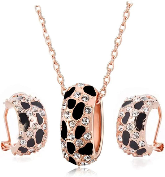 Leopard Animal Print Jewelry Set for Women (Panther) - Earrings, Necklace, Bracelet, Bangle for Evening Wear/Party/Wedding - 18K Gold/Silver Rose Gold Jewelry Set