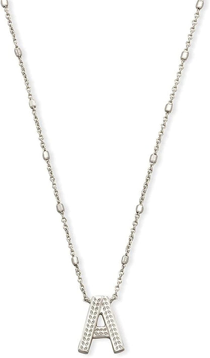 Letters A-Z Pendant Necklace for Women, Fashion Jewelry, Rhodium-Plated Brass Letter A
