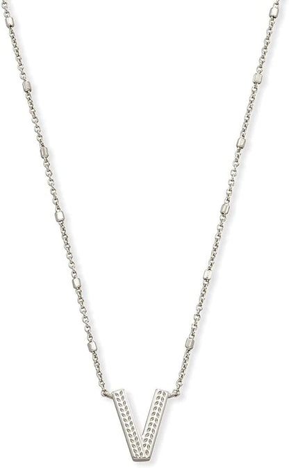 Letters A-Z Pendant Necklace for Women, Fashion Jewelry, Rhodium-Plated Brass Letter V