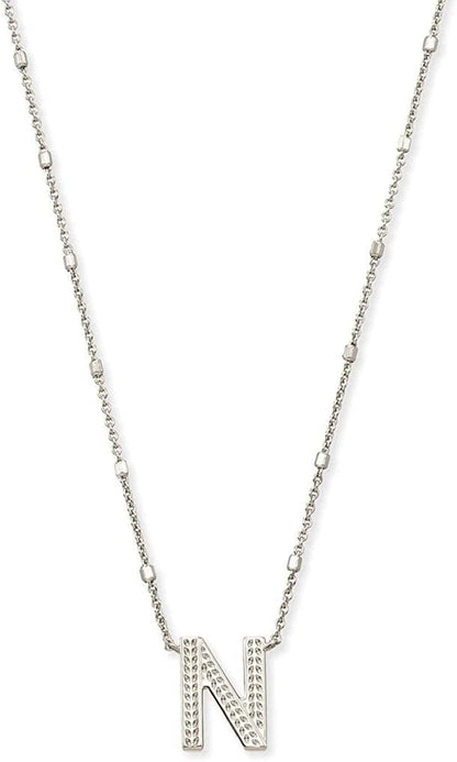 Letters A-Z Pendant Necklace for Women, Fashion Jewelry, Rhodium-Plated Brass Letter N