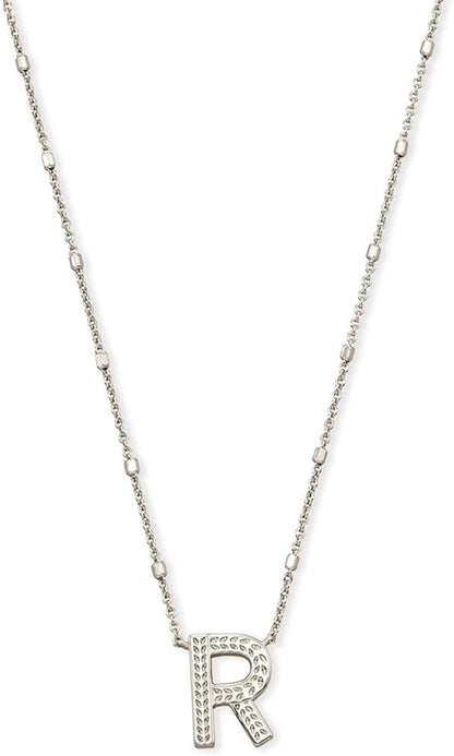Letters A-Z Pendant Necklace for Women, Fashion Jewelry, Rhodium-Plated Brass Letter R