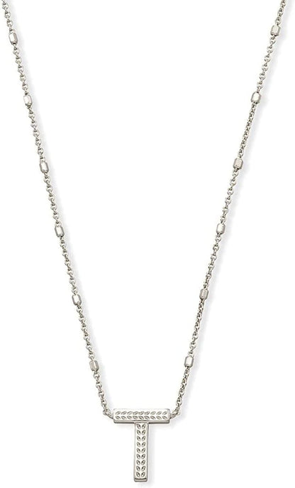 Letters A-Z Pendant Necklace for Women, Fashion Jewelry, Rhodium-Plated Brass Letter T