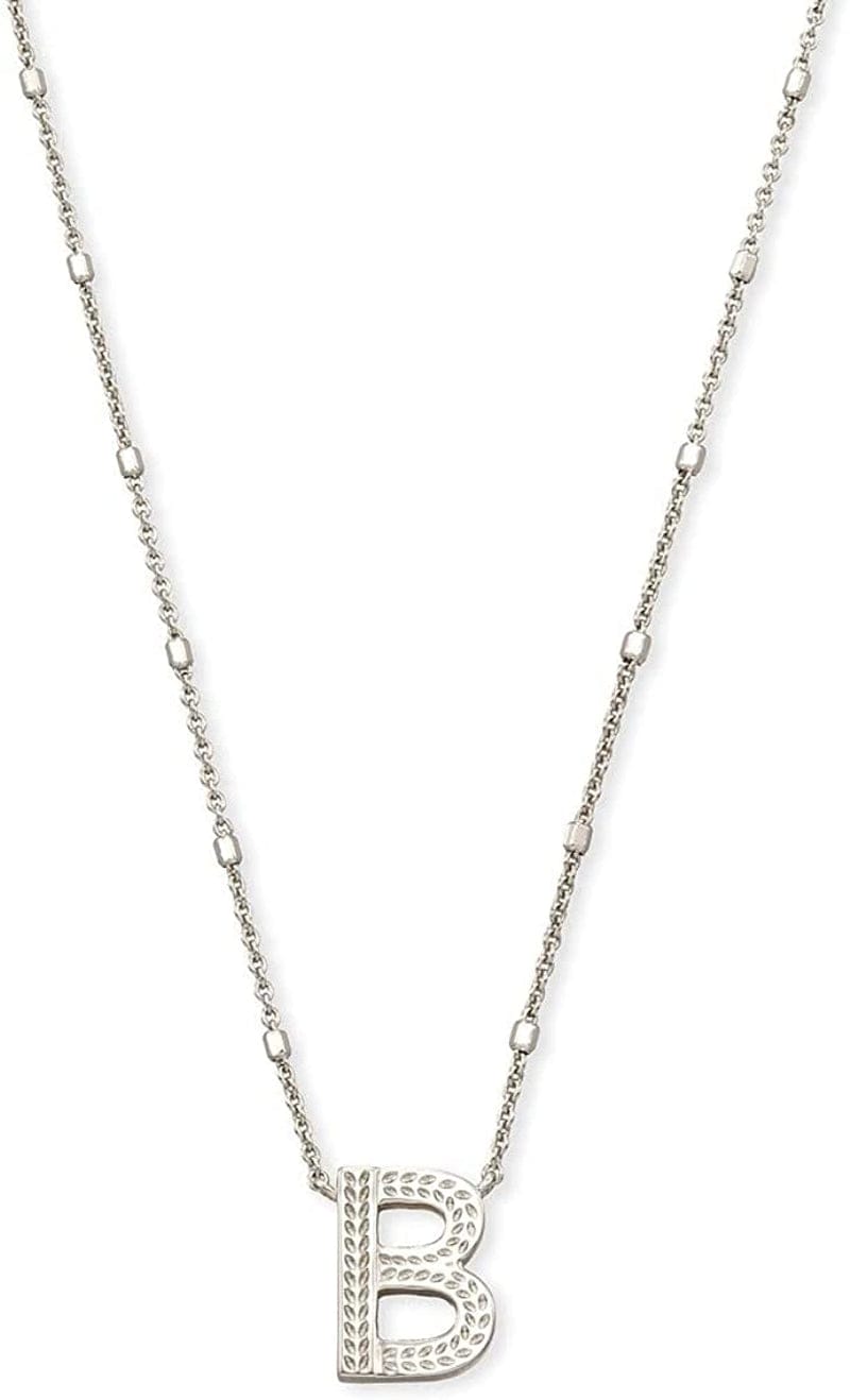 Letters A-Z Pendant Necklace for Women, Fashion Jewelry, Rhodium-Plated Brass Letter B