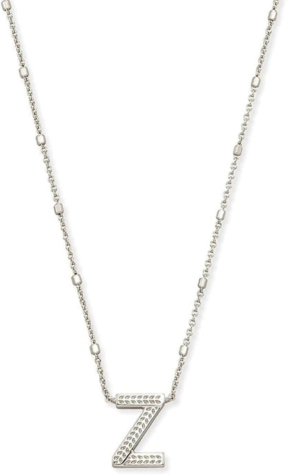 Letters A-Z Pendant Necklace for Women, Fashion Jewelry, Rhodium-Plated Brass Letter Z
