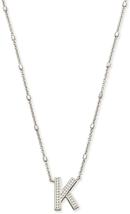 Letters A-Z Pendant Necklace for Women, Fashion Jewelry, Rhodium-Plated Brass Letter K