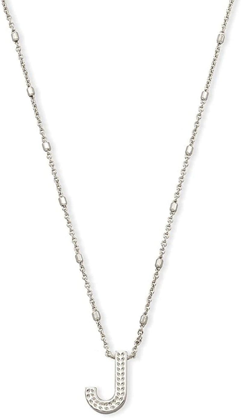 Letters A-Z Pendant Necklace for Women, Fashion Jewelry, Rhodium-Plated Brass Letter J