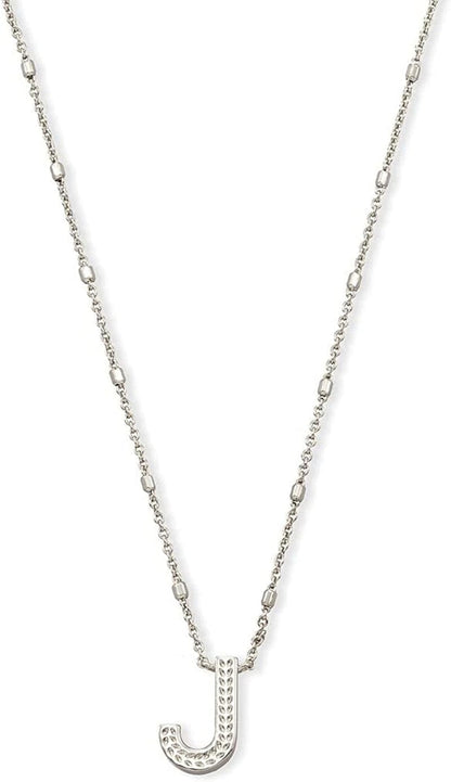 Letters A-Z Pendant Necklace for Women, Fashion Jewelry, Rhodium-Plated Brass Letter J