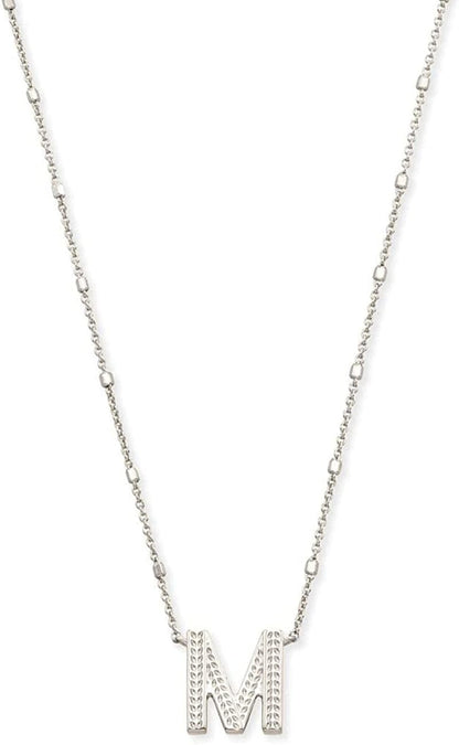 Letters A-Z Pendant Necklace for Women, Fashion Jewelry, Rhodium-Plated Brass Letter M