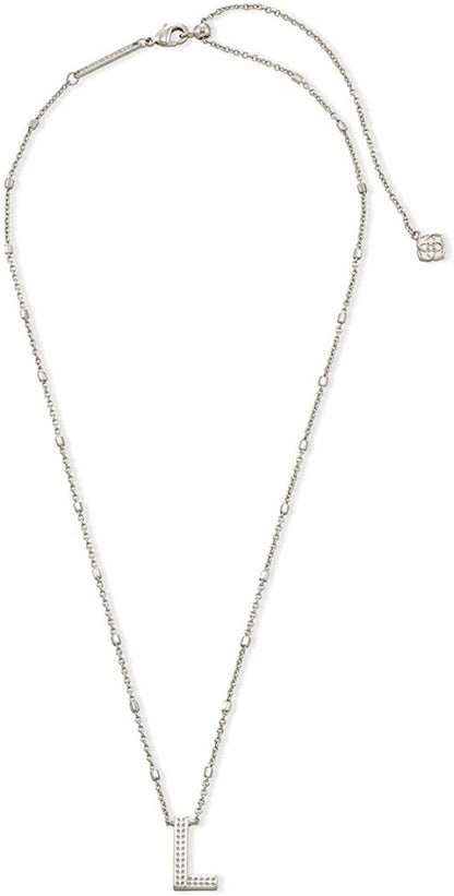 Letters A-Z Pendant Necklace for Women, Fashion Jewelry, Rhodium-Plated Brass