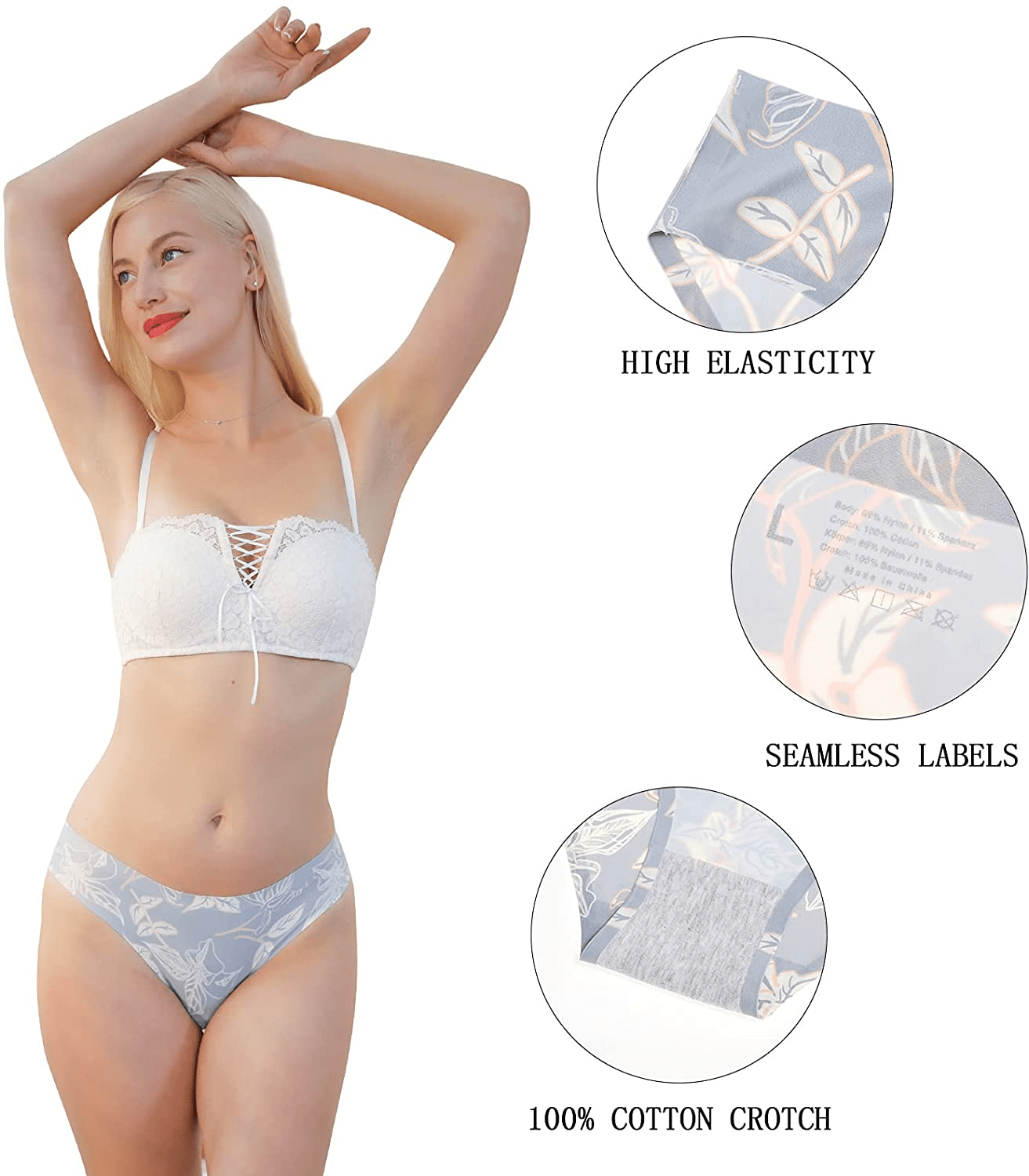 LEVAO Seamless Underwear for Women Soft Breathable Stretch Printed Briefs No Show Cheeky Bikini Panties Pack of 6 Apparel & Accessories > Clothing > Underwear & Socks > Underwear LEVAO   