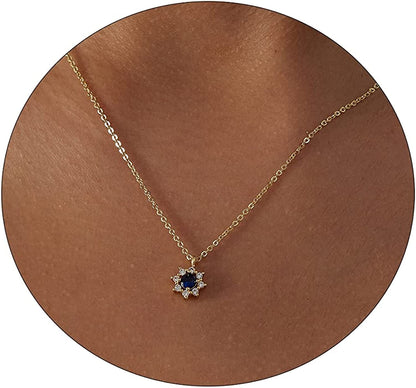LEXODY Diamond Necklaces for Women Dainty Leaf Necklace 14K Gold Plated Layered CZ Moon Necklace Simple Diamond Choker Necklaces for Women Trendy Jewelry Gifts for Girls Gold Flower Petal