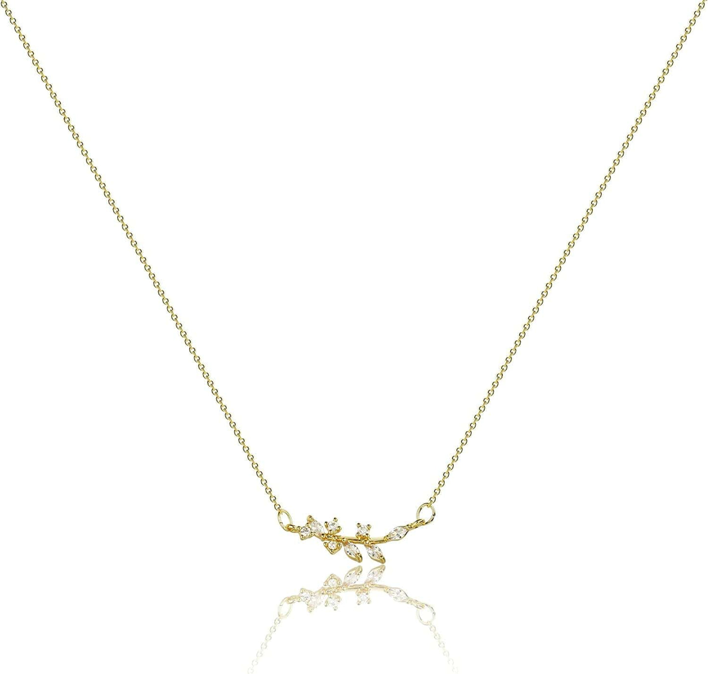 LEXODY Diamond Necklaces for Women Dainty Leaf Necklace 14K Gold Plated Layered CZ Moon Necklace Simple Diamond Choker Necklaces for Women Trendy Jewelry Gifts for Girls