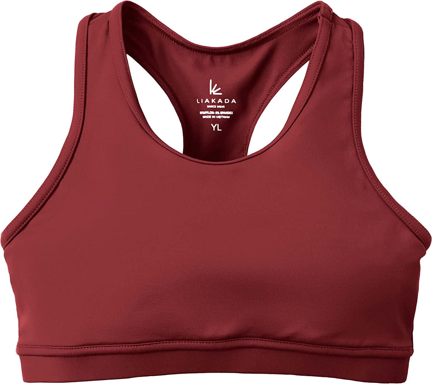 Liakada Girls Stylish & Supportive Basic Sports Bra with Integrated Bra Shelf Liner Dance, Gym, Yoga, Cheer! Merlot / Small