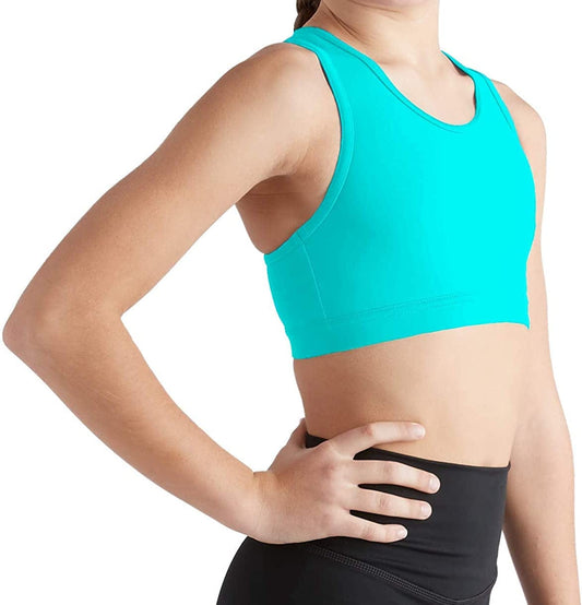 Liakada Girls Stylish & Supportive Basic Sports Bra with Integrated Bra Shelf Liner Dance, Gym, Yoga, Cheer! Turquoise / X-Small