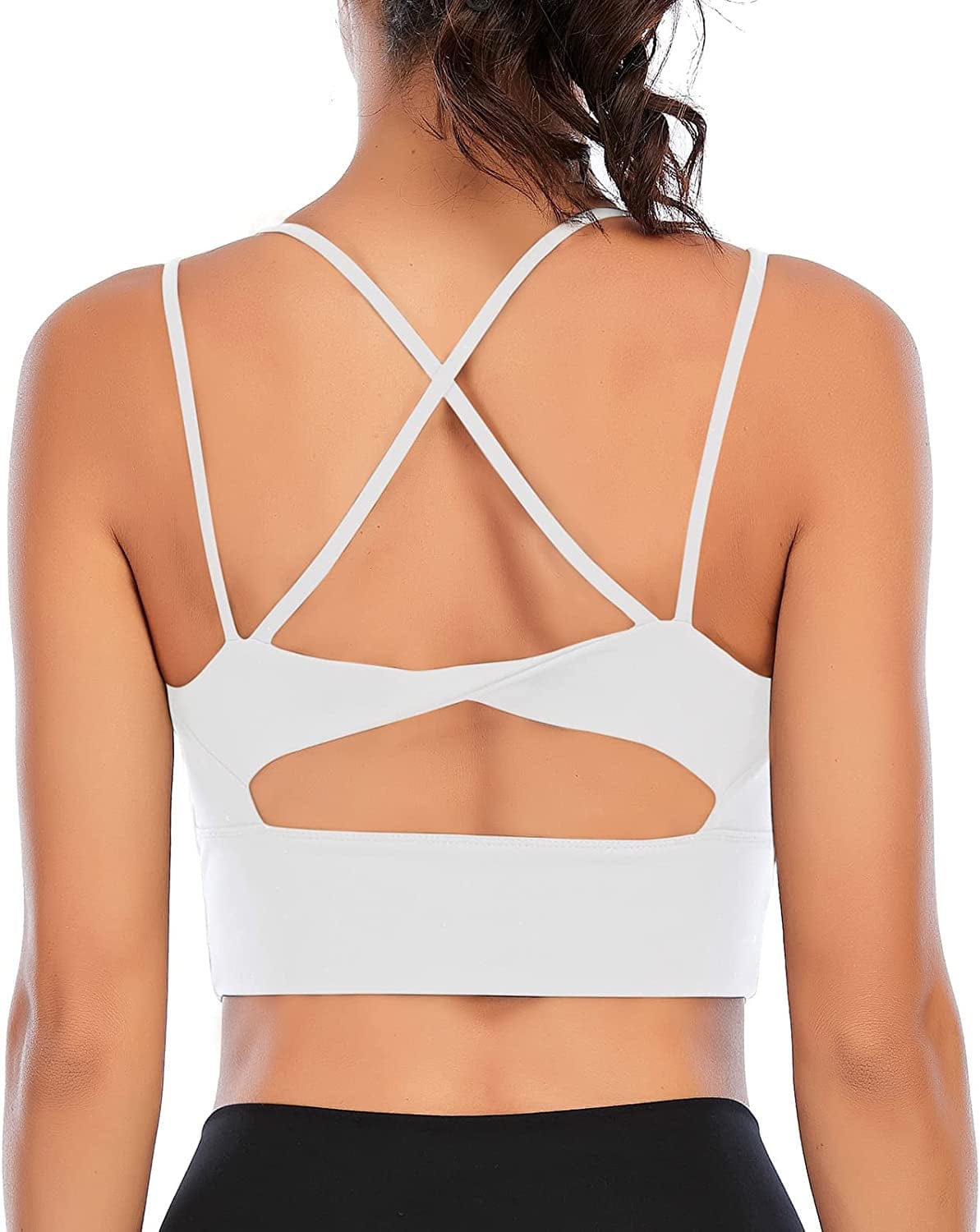 Lianshp Longline Sports Bra Cross Back Strappy Tank Top for Women Yoga Workout Running Shirts White / Small