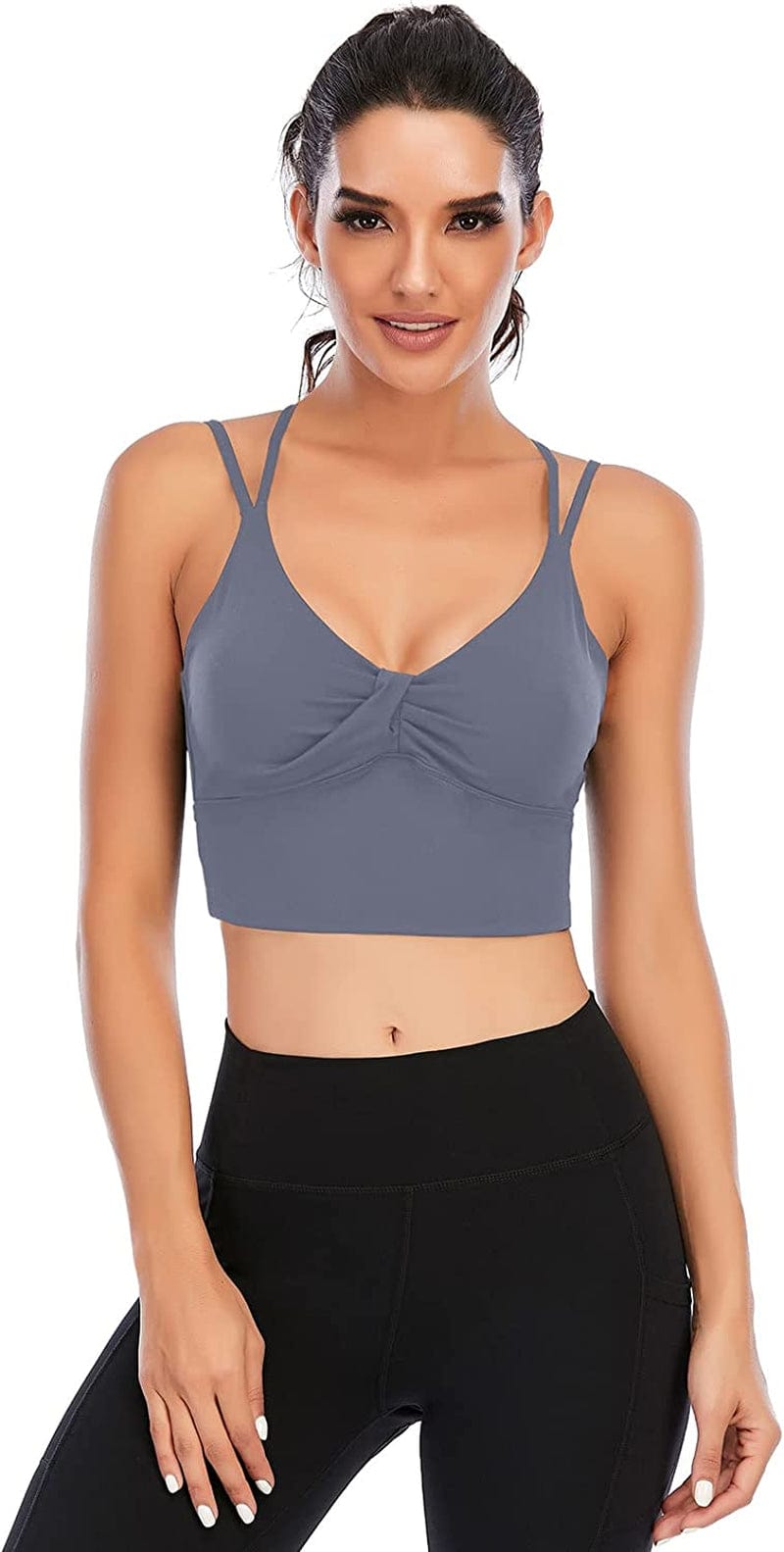Lianshp Longline Sports Bra Cross Back Strappy Tank Top for Women Yoga Workout Running Shirts